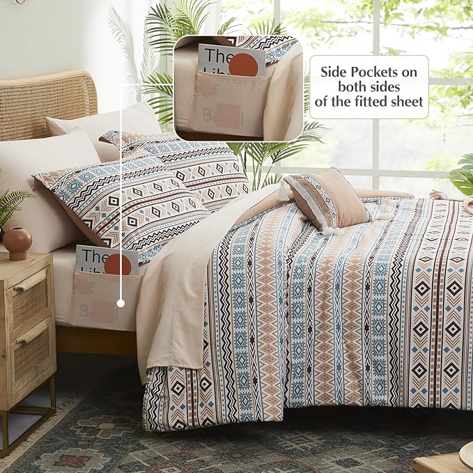 CASAAGUSTO Twin Comforter Set, 6 Pieces Terrcotta Boho Comforter Set, Microfiber Cozy Bohomian Bedding Set with Decor Pillow, Lightweight Breathable for All Seasons - LeafyLoom