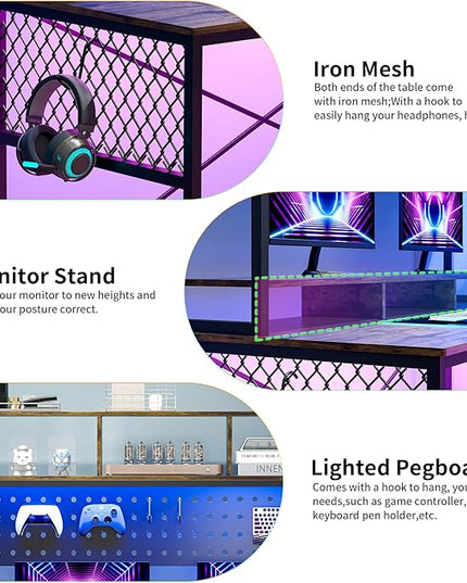 Lvifur 67” L Shaped Desk with Wireless Charging Station,24-Color RGB Dimmable Computer Desk with Pegboard,Gaming Desk with Monitor Stand, Display Stand,Human Sensor Lights for Home Office - LeafyLoom