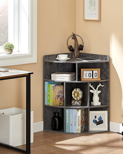 VECELO 3-Tier Corner Cabinet,Wooden Cube Storage Organizer with 8 Cubbies, Modern Bookshelf Units for Playroom, Bedroom, Living Room, Grey - LeafyLoom