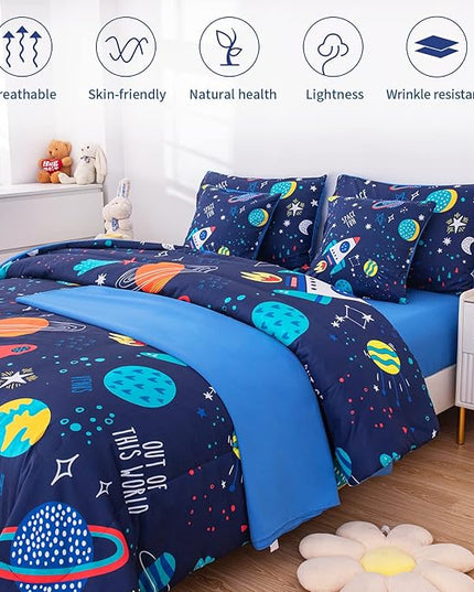 Twin Comforter Set for Boys Girls Space Bedding,Twin Size Comforter Sets Galaxy Bedding Comforter Quilt Set Kids 7pieces,Full Size Bedding Sets with Comforter and Sheets - LeafyLoom