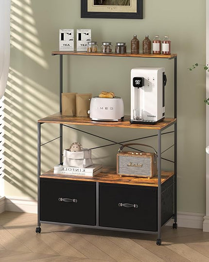VECELO Mobile Lateral File Cabinet Rolling Printer Stand with 3 Open Storage Shelf, Ideal for Letter Size Folders, with Lockable Casters, Strong Steel Frame, Perfect for Office, 2 Drawer, Brown+Black - LeafyLoom