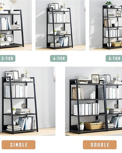 IOTXY 4 Tier Open Bookshelf - Steel and Wood Display Stand, 50CM Width Floor-Standing Bookcase, Black - LeafyLoom