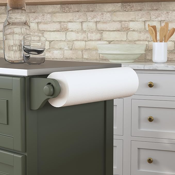 Homestyles Mobile Kitchen Island Cart with Stainless Steel Top, Sage Green - LeafyLoom