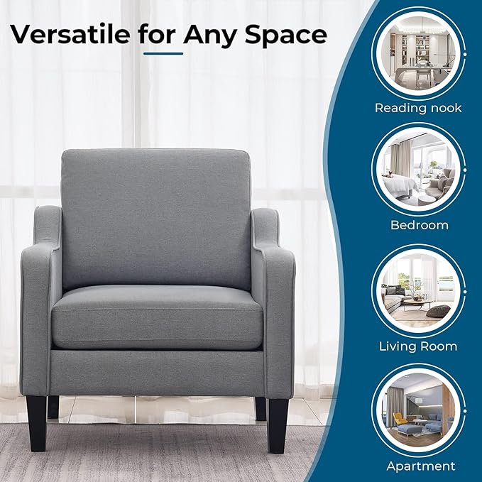 VINGLI Modern Accent Chairs Set of 2,Comfy Grey Armchair for Bedroom,Living Room Upholstered Sofa Chair Reading Chair for Small Spaces - LeafyLoom