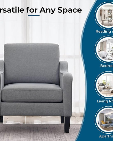 VINGLI Mid century Modern Accent Chair,Light Grey Fabric Accent Chairs for Living Room Upholstered Armchair with Scooped Arms for Bedroom,Apartment,Studio,Office,Waiting Room - LeafyLoom