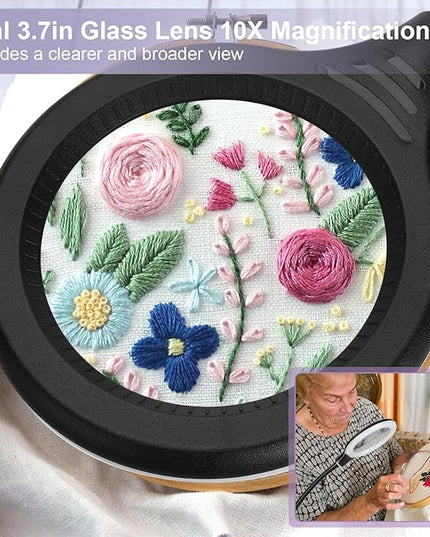 2-in-1 10X Magnifying Glass with Light and Stand, 5 Color Modes Stepless Dimmable LED Magnifying Clamp Lamp, Desk Lighted Magnifier Hands Free for Craft Close Work Sewing Painting Hobby, Black - LeafyLoom