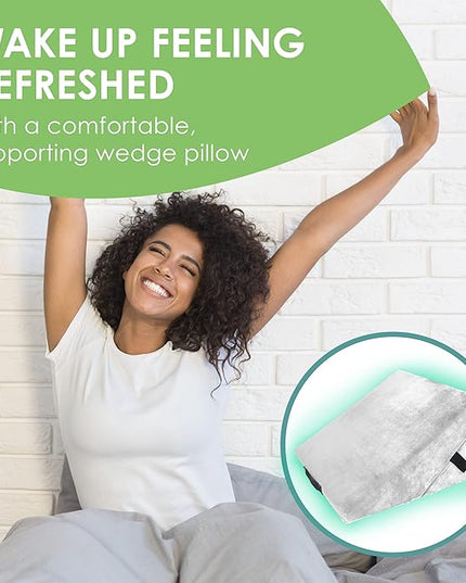 Cushy Form Wedge Pillow for Sleeping - 22 Inch Memory Foam Bed Wedge for Sleeping, Reading, Post Surgery & Leg Elevation - Triangle Pillow with Washable Cover - White - LeafyLoom