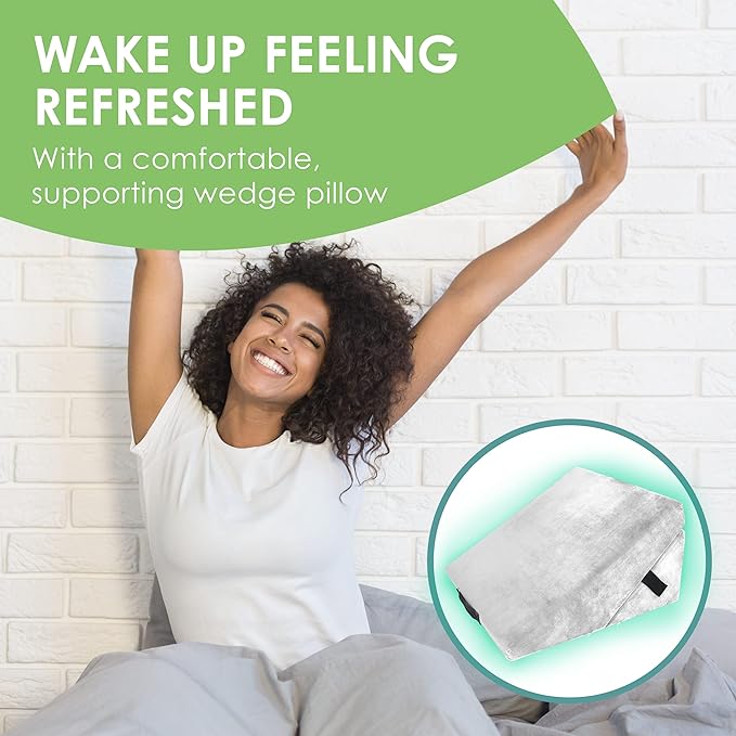 Cushy Form Wedge Pillow for Sleeping - 22 Inch Memory Foam Bed Wedge for Sleeping, Reading, Post Surgery & Leg Elevation - Triangle Pillow with Washable Cover - White - LeafyLoom