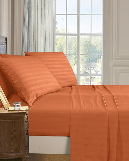 Elegant Comfort Softest and Coziest 6-Piece Sheet Set - 1500 Premium Hotel Quality Microfiber - Deep Pocket, Wrinkle Resistant 6-Piece Damask Stripe Bed Sheet Set, Full, Coral - LeafyLoom