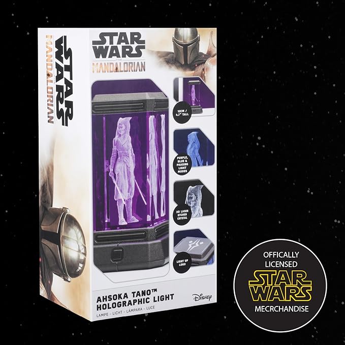 Paladone Ahsoka Tano Holographic Light, 3D Laser-Etched Crystal Model of Ahsoka Tano from The Mandalorian, 12cm (4.7") Tall Star Wars Lighting - LeafyLoom