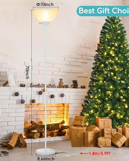 Floor Lamp, LED Standing Lamps with White Plastic Shade, White Modern Torchiere Floor Lamp, Tall Lamps for Living Room Dorm Bedroom, Rotary Switch, E26 Base, Bulb not Included, White - LeafyLoom