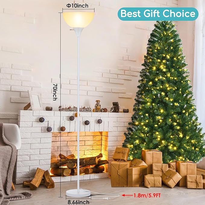 Floor Lamp, LED Standing Lamps with White Plastic Shade, White Modern Torchiere Floor Lamp, Tall Lamps for Living Room Dorm Bedroom, Rotary Switch, E26 Base, Bulb not Included, White - LeafyLoom