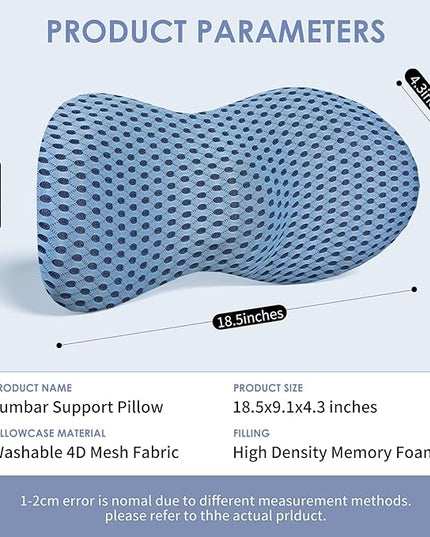 Lumbar Support Pillow Ergonomic Memory Foam, Relieve Back Pain, CMFY Breathable & Detachable & Washable, Perfect for Office Chairs, Car Seats, Beds (Blue) - LeafyLoom