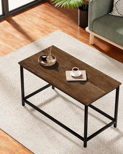 SAYGOER Small Rectangular Coffee Table Simple Modern Open Design Minimalist Center Table for Living Room Small Spaces, Easy Assembly, 31.5 x 15.7 x 17.7, Dark Walnut - LeafyLoom