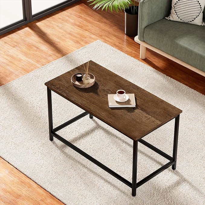 SAYGOER Small Rectangular Coffee Table Simple Modern Open Design Minimalist Center Table for Living Room Small Spaces, Easy Assembly, 31.5 x 15.7 x 17.7, Dark Walnut - LeafyLoom