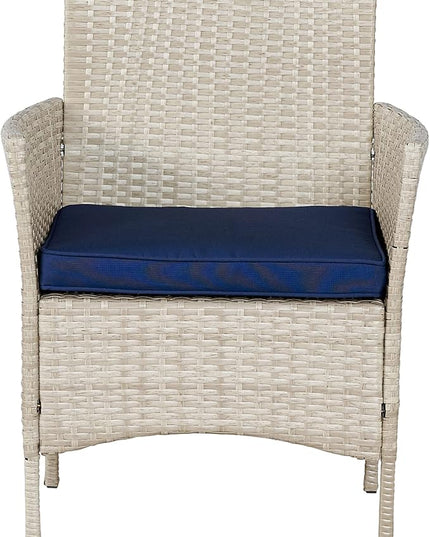 BTEXPERT Outdoor Wicker Conversation 3 Piece Bistro Set Garden Patio Yard Porch Furniture Space Saving Pe Rattan 2 Chairs Cushions Side Storage Glass Table Stone Gray/Navy Blue 3pc - LeafyLoom