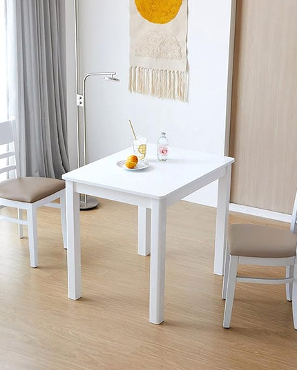 Livinia Cabin Dining Chair Set of 2, Solid Malaysian Oak PU Leather Upholstered Cushion Seat Wooden Ladder Back Side Chairs (White) Assembly Required - LeafyLoom