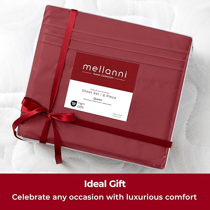 Mellanni California King Sheets Set - 6 PC Iconic Collection Bedding Sheets & Pillowcases - Ultra Soft, Cooling Bed Sheets - Deep Pocket up to 16 inch - 6 PC (Cal King, Brick Red w/Extra Pillow Cases) - LeafyLoom
