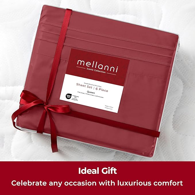 Mellanni Queen Sheets Set - 6 PC Iconic Collection Bedding Sheets & Pillowcases - Luxury, Ultra Soft, Cooling Bed Sheets - Deep Pocket up to 16 inch - 6 PC (Queen, Brick Red w/Extra Pillow Cases) - LeafyLoom