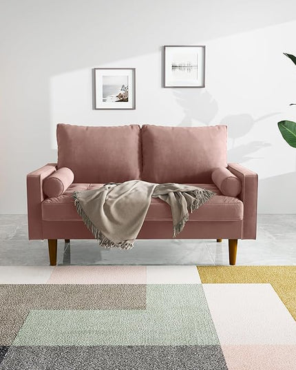Velvet Furniture for Small Spaces, Mid-Century Modern Loveseats for Living Room, Love Seat Couch Sofas, 58 Inches, Rose - LeafyLoom