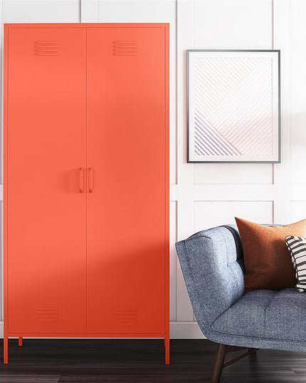 Novogratz Cache Tall 2 Door Metal Locker Cabinet, Orange - LeafyLoom