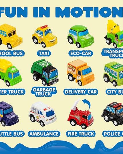 JOYIN Carpet Playmat w/ 12 Cars Pull-Back Vehicle Set for Kids Age 3+, Jumbo Play Room Rug, City Pretend Play - LeafyLoom