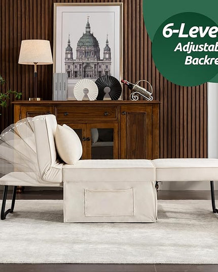 Sofa Bed, 4 in 1 Multi-Function Folding Ottoman Breathable Velvet Couch Bed with Adjustable Backrest Modern Convertible Chair for Living Room Apartment Office,Squared-White - LeafyLoom