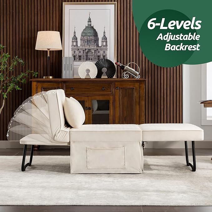 Sofa Bed, 4 in 1 Multi-Function Folding Ottoman Breathable Velvet Couch Bed with Adjustable Backrest Modern Convertible Chair for Living Room Apartment Office,Squared-White - LeafyLoom