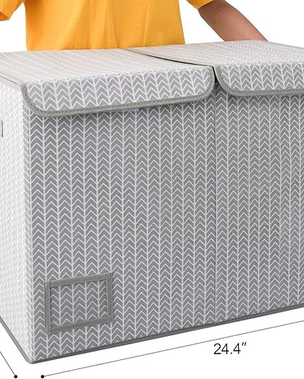 GRANNY SAYS Toy Chest with Lids, Foldable Toy Storage Organizer with Handles, Stuffed Animal Storage for Nursery Room Playroom, Living Room, Large Toy Box for Girls and Boys, Gray/Black - LeafyLoom