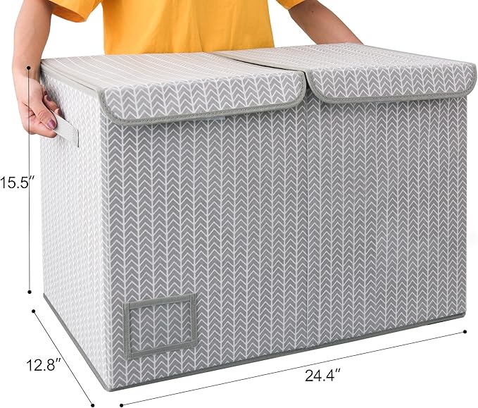 GRANNY SAYS Toy Chest with Lids, Foldable Toy Storage Organizer with Handles, Stuffed Animal Storage for Nursery Room Playroom, Living Room, Large Toy Box for Girls and Boys, Gray/Black - LeafyLoom
