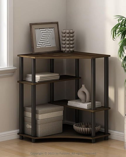 Furinno Turn-N-Tube Multipurpose Corner Shelf, Display Rack, Bookshelf, Columbia Walnut/Black - LeafyLoom