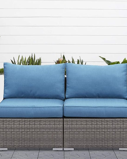Wisteria Lane 2 Piece Patio Armless Sofa, Outdoor Wicker Sectional Furniture with Cushion, Additional Loveseats for Garden Backyard, Blue - LeafyLoom
