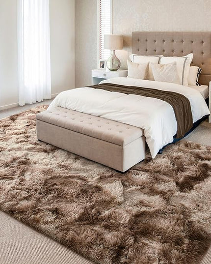 4x6 Large Area Rugs for Living Room, Super Soft Fluffy Modern Bedroom Rug, Tie-Dyed Brown Indoor Shag Fuzzy Carpets for Girls Kids Nursery Room Home Decor - LeafyLoom