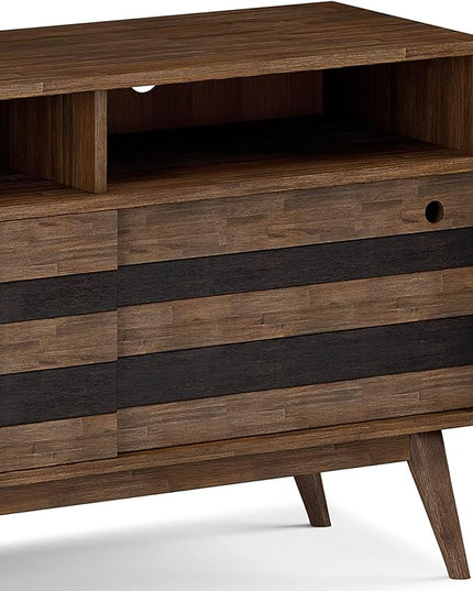 SIMPLIHOME Clarkson SOLID ACACIA WOOD 54 Inch Wide Mid Century Design TV Media Stand in Rustic Natural Aged Brown for TVs up to 60 Inches, For the Living Room and Entertainment Center - LeafyLoom