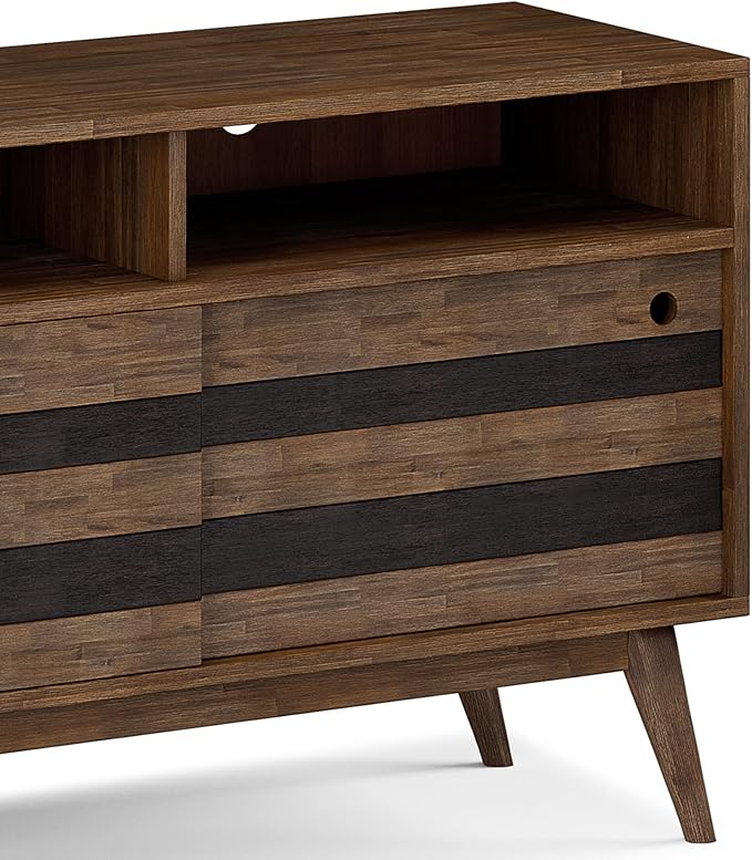 SIMPLIHOME Clarkson SOLID ACACIA WOOD 54 Inch Wide Mid Century Design TV Media Stand in Rustic Natural Aged Brown for TVs up to 60 Inches, For the Living Room and Entertainment Center - LeafyLoom