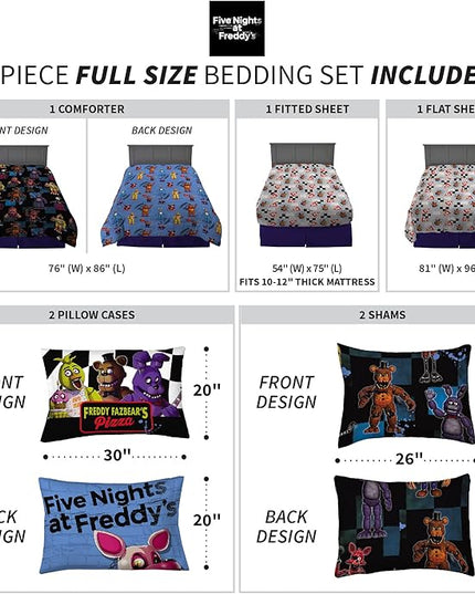Franco Kids Bedding Super Soft Comforter and Sheet Set with Sham, 7 Piece Full Size, Five Nights At Freddy's - LeafyLoom