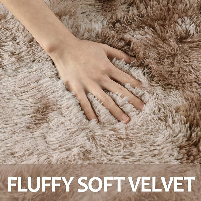 4x6 Large Area Rugs for Living Room, Super Soft Fluffy Modern Bedroom Rug, Tie-Dyed Brown Indoor Shag Fuzzy Carpets for Girls Kids Nursery Room Home Decor - LeafyLoom