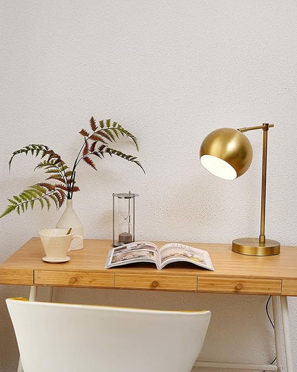 Globe Electric 52915 Molly 18" Desk Lamp, Matte Brass, Black Fabric Cord, in-Line On/Off Rocker Switch, Title 20 LED Bulb Included - LeafyLoom