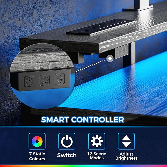 Gaming Desk with 6 Drawers, Computer Desk with LED Lights Power Outlets and Type-C, 47 Inch Office Desk with Storage, Monitor Stand, Writing Desk Work Desk for Home Office, Bedroom, Study, Grey - LeafyLoom