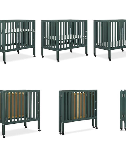 Jett Non-Full Size Folding Convertible Crib, Lightweight Portable Crib, Three Adjustable Mattress Height Settings, Easy to Fold Travel Crib, 1.5” Mattress Pad Included - LeafyLoom