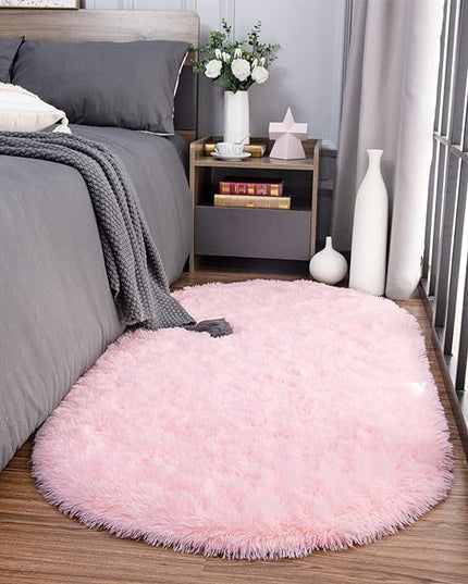 Noahas Ultra Soft Fluffy Rugs,Pink Area Rugs for Bedroom Shaggy Oval 2.6' x 5.3' Kids Bedroom Fuzzy Bedside Small Carpet Aesthetic,Nursery Rug for Baby,Room Decor for Teen Girls - LeafyLoom