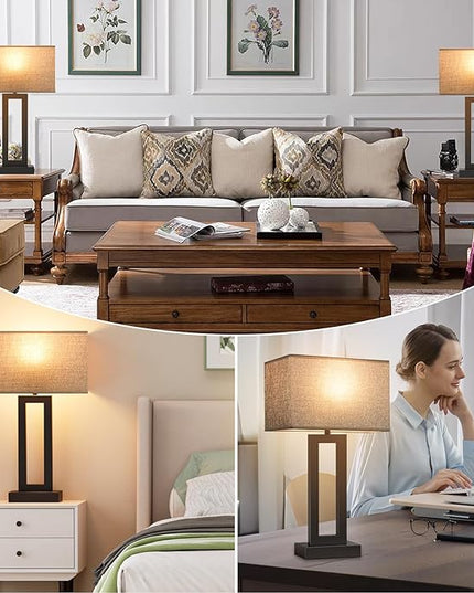22" Tall Living Room Lamps for Night Stands - Touch Bedside Lamp with USB C+A, 3 Way Dimmable bedroom Lamps for End Tables Set of 2, Modern Night Stand Lamps for Bed Side(Grey&Black) - LeafyLoom