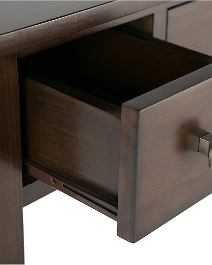 SIMPLIHOME Avalon SOLID WOOD Contemporary 47 Inch Wide Writing Office Desk in Dark Tobacco Brown, For the Office Desk, Writing Table, Workstation and Study Table - LeafyLoom