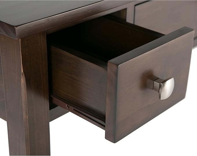 SIMPLIHOME Avalon SOLID WOOD Contemporary 47 Inch Wide Writing Office Desk in Dark Tobacco Brown, For the Office Desk, Writing Table, Workstation and Study Table - LeafyLoom