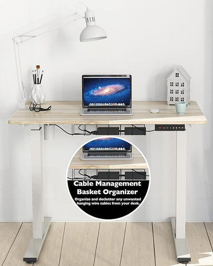 SHW Memory Preset Electric Height Adjustable Standing Desk, 40 x 24 Inches, Maple - LeafyLoom