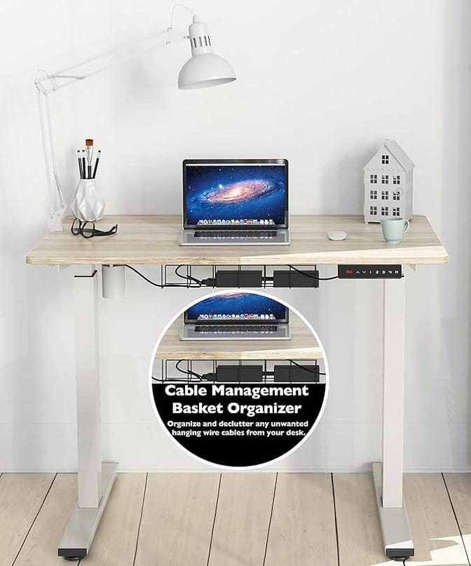 SHW Memory Preset Electric Height Adjustable Standing Desk, 40 x 24 Inches, Maple - LeafyLoom