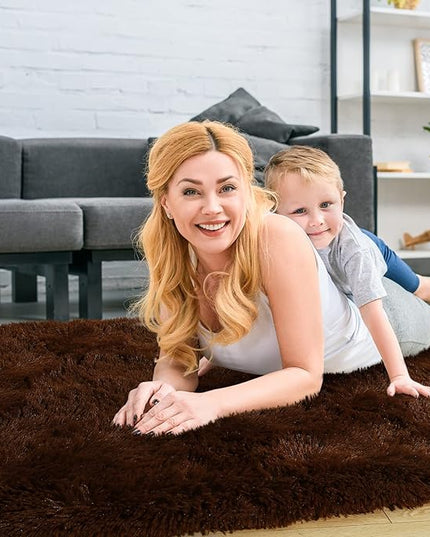 Merelax Soft Shaggy Rug for Kids Bedroom Oval 2.6'x5.3' Brown Plush Fluffy Carpet for Living Room, Furry Carpet for Teen Girls Room, Anti-skid Fuzzy Comfy Rug for Nursery Decor Cute Baby Play Mat - LeafyLoom