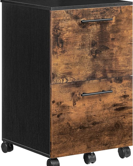 HOOBRO 2 Drawer Mobile File Cabinet, Rolling Printer Stand, Rolling Office Cabinet with 5 Wheels, Wooden Vertical Filing Cabinet fits A4/Letter Size for Home Office, Rustic Brown and Black BF03WJ01G1 - LeafyLoom