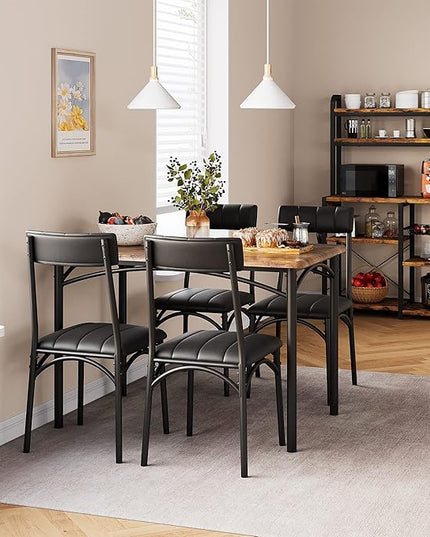 IDEALHOUSE Dining Table Set for 4, Kitchen Table and Chairs for 4 with Upholstered Chairs, 5 Piece Rectangular Kitchen Table Set, Dining Room Table Set for Small Space, Apartment, Rustic Brown - LeafyLoom