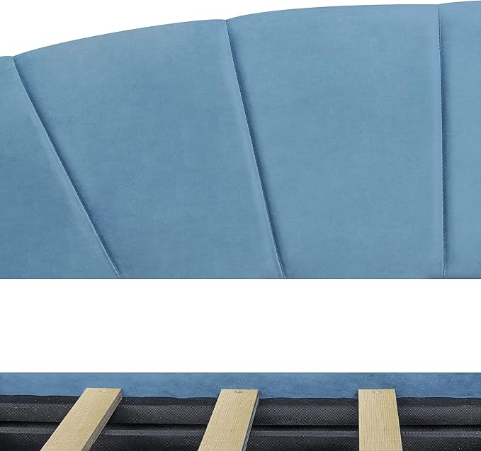 Twin Size Upholstered Daybed with 2 Storage Drawers, Elegant Sofa Bed Day Bed Frame with Wood Slat Support for Bedroom, Living Room Guestroom, No Box Spring Needed, Blue - LeafyLoom